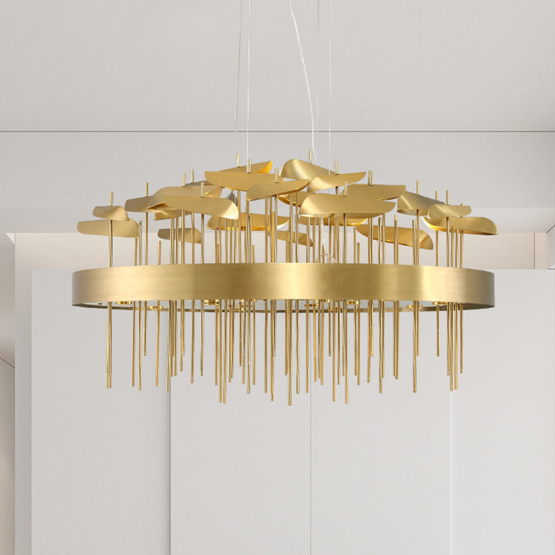 Gold Leaf Shaped Suspension Lighting Post-Modern Stainless Steel Chandelier for Dining Room Clearhalo 'Ceiling Lights' 'Chandeliers' 'Modern Chandeliers' 'Modern' Lighting' 2384985