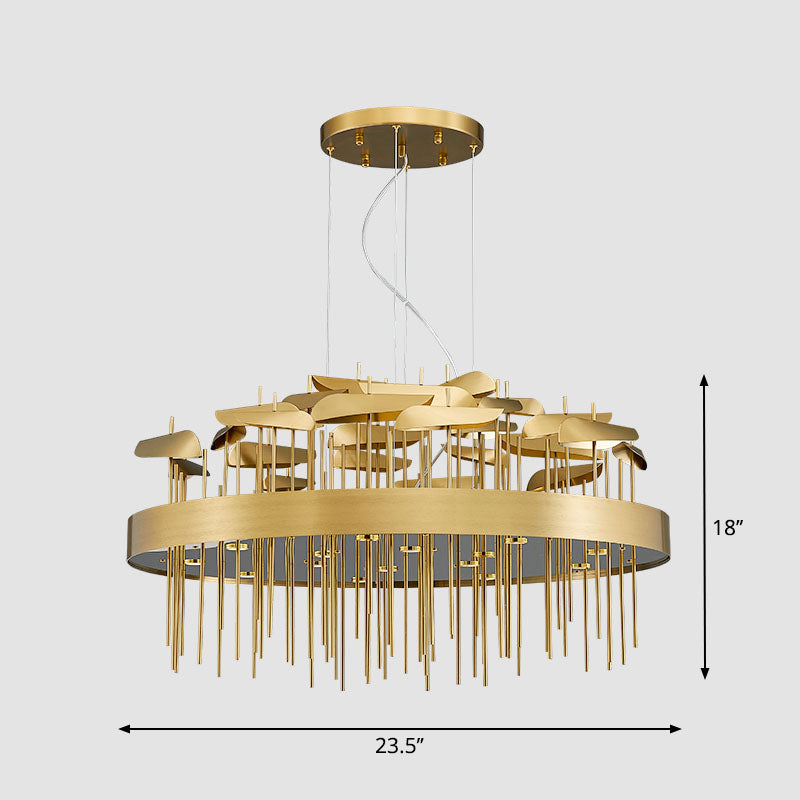 Gold Leaf Shaped Suspension Lighting Post-Modern Stainless Steel Chandelier for Dining Room Gold Round Canopy Clearhalo 'Ceiling Lights' 'Chandeliers' 'Modern Chandeliers' 'Modern' Lighting' 2384986