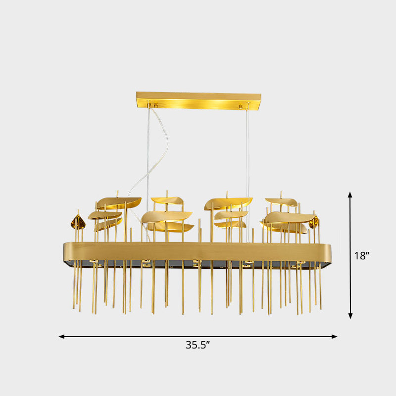 Gold Leaf Shaped Suspension Lighting Post-Modern Stainless Steel Chandelier for Dining Room Gold Linear Canopy Clearhalo 'Ceiling Lights' 'Chandeliers' 'Modern Chandeliers' 'Modern' Lighting' 2384987