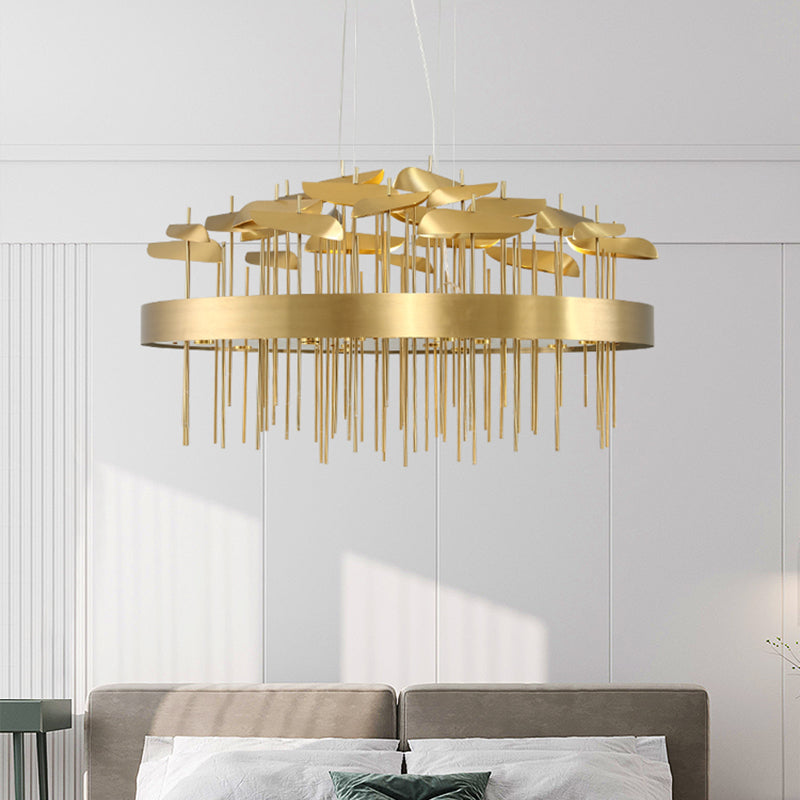 Gold Leaf Shaped Suspension Lighting Post-Modern Stainless Steel Chandelier for Dining Room Clearhalo 'Ceiling Lights' 'Chandeliers' 'Modern Chandeliers' 'Modern' Lighting' 2384988