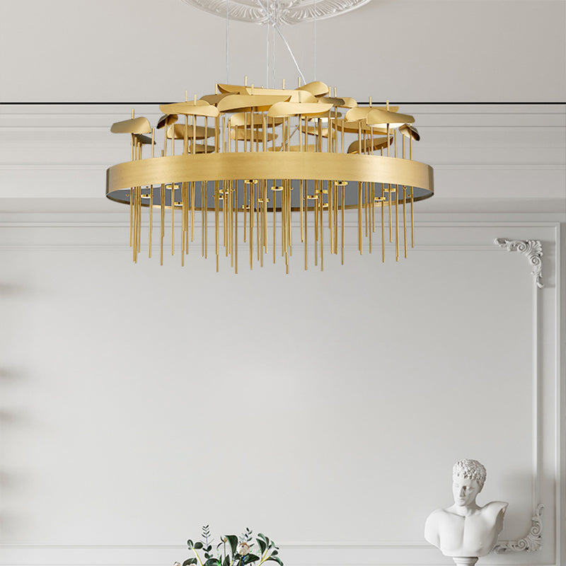 Gold Leaf Shaped Suspension Lighting Post-Modern Stainless Steel Chandelier for Dining Room Clearhalo 'Ceiling Lights' 'Chandeliers' 'Modern Chandeliers' 'Modern' Lighting' 2384989
