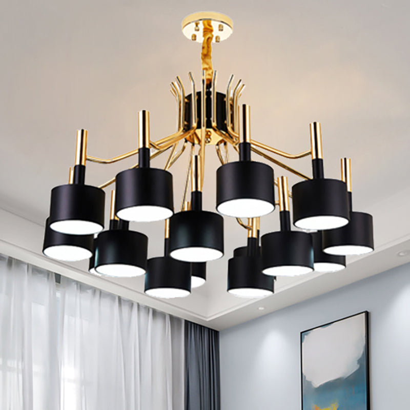 Starburst Ceiling Pendant Light with Drum Metal Shade Modern 12/15 Lights Black/White Chandelier Light for Bedroom 15 Black Clearhalo 'Ceiling Lights' 'Chandeliers' 'Modern Chandeliers' 'Modern' Lighting' 238499