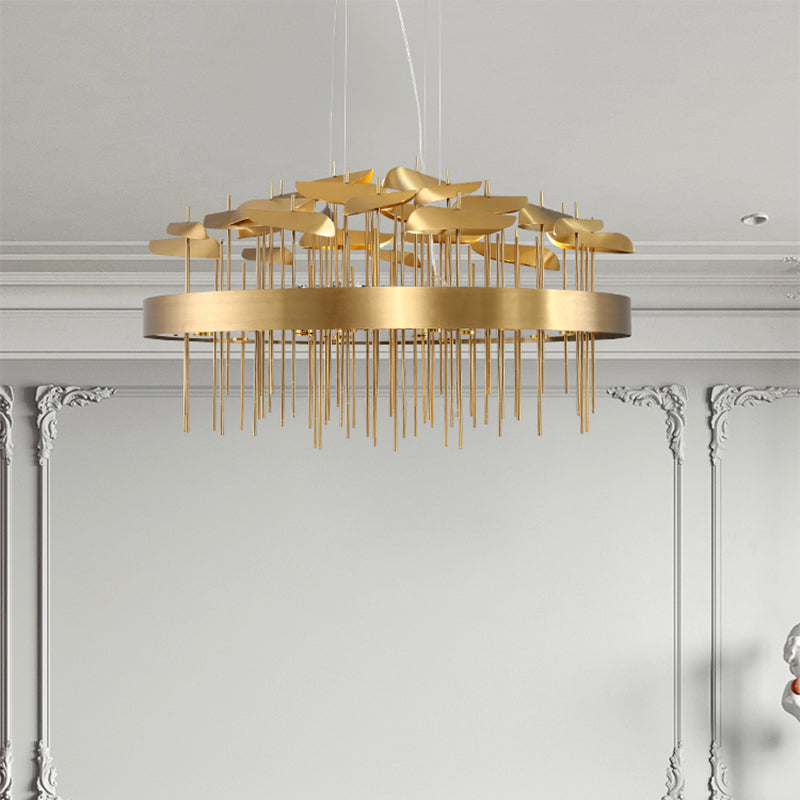 Gold Leaf Shaped Suspension Lighting Post-Modern Stainless Steel Chandelier for Dining Room Clearhalo 'Ceiling Lights' 'Chandeliers' 'Modern Chandeliers' 'Modern' Lighting' 2384991