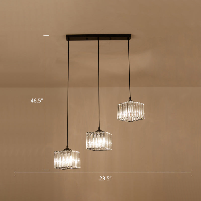 Square Crystal Cluster Pendant Light Simplicity 3-Bulb Dining Room Ceiling Hang Light in Black Clearhalo 'Ceiling Lights' 'Pendant Lights' 'Pendants' Lighting' 2384998