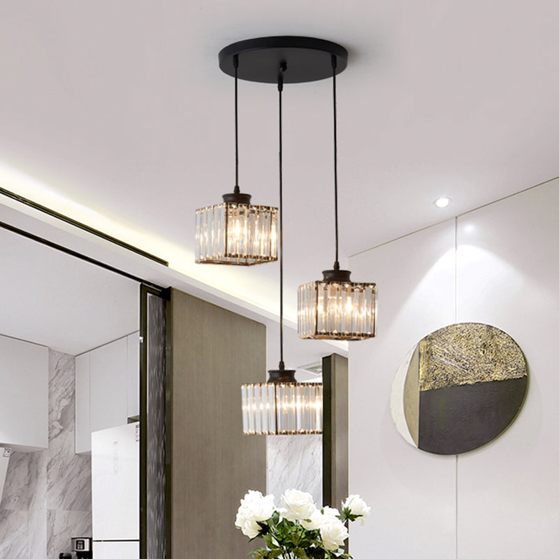 Square Dining Room Multi Ceiling Light Minimalistic Crystal 3 Heads Pendant Lighting Clearhalo 'Ceiling Lights' 'Pendant Lights' 'Pendants' Lighting' 2385004