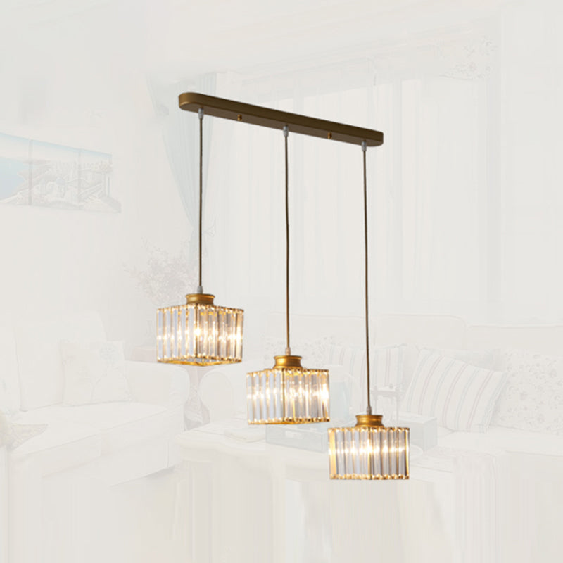 Square Dining Room Multi Ceiling Light Minimalistic Crystal 3 Heads Pendant Lighting Gold Linear Clearhalo 'Ceiling Lights' 'Pendant Lights' 'Pendants' Lighting' 2385005_ba56855c-7531-4378-974b-d5d21db5951d