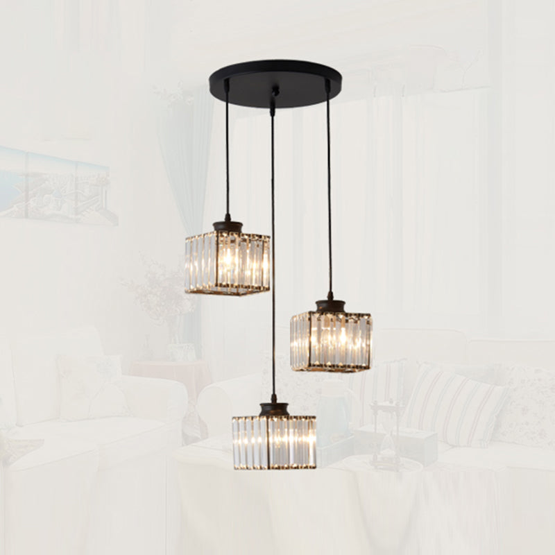 Square Dining Room Multi Ceiling Light Minimalistic Crystal 3 Heads Pendant Lighting Clearhalo 'Ceiling Lights' 'Pendant Lights' 'Pendants' Lighting' 2385006