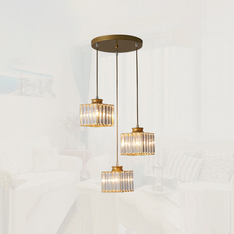 Square Dining Room Multi Ceiling Light Minimalistic Crystal 3 Heads Pendant Lighting Clearhalo 'Ceiling Lights' 'Pendant Lights' 'Pendants' Lighting' 2385008