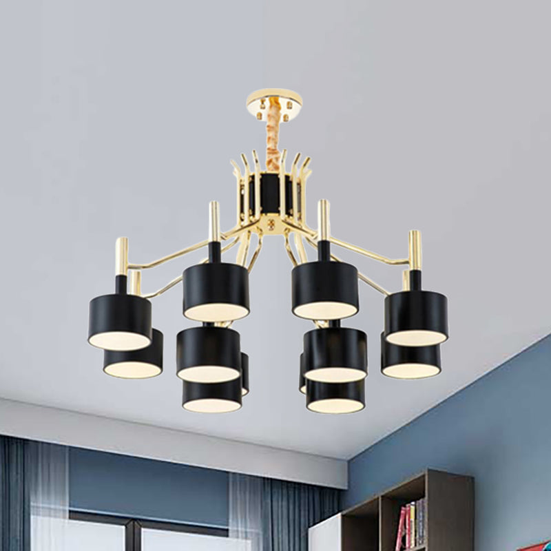 Starburst Ceiling Pendant Light with Drum Metal Shade Modern 12/15 Lights Black/White Chandelier Light for Bedroom Clearhalo 'Ceiling Lights' 'Chandeliers' 'Modern Chandeliers' 'Modern' Lighting' 238501