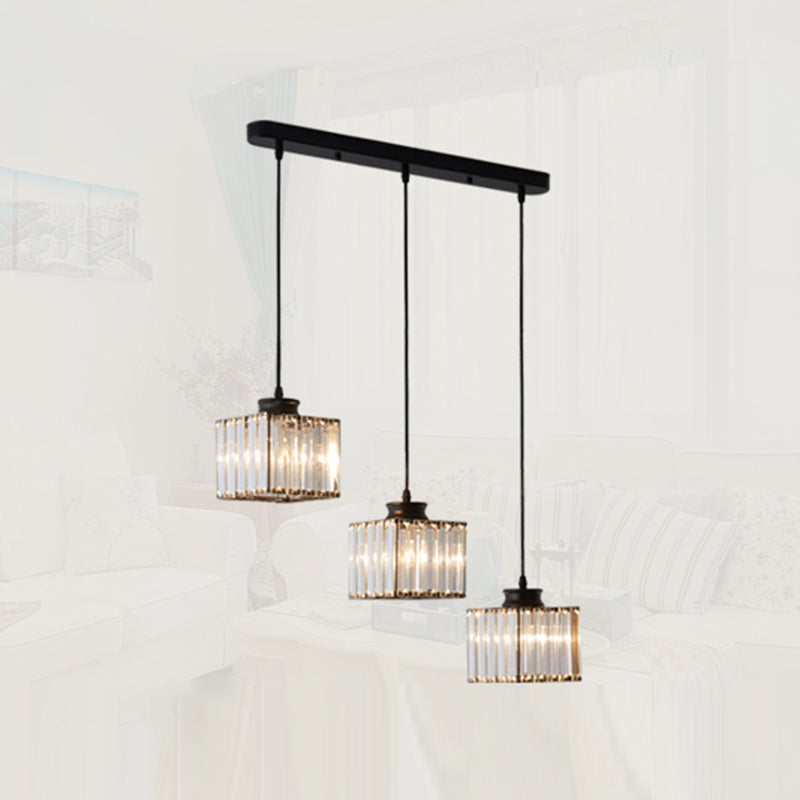 Square Dining Room Multi Ceiling Light Minimalistic Crystal 3 Heads Pendant Lighting Clearhalo 'Ceiling Lights' 'Pendant Lights' 'Pendants' Lighting' 2385010