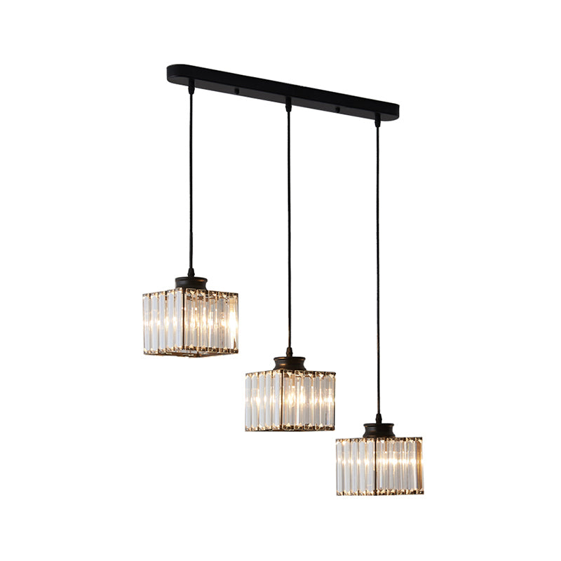 Square Dining Room Multi Ceiling Light Minimalistic Crystal 3 Heads Pendant Lighting Clearhalo 'Ceiling Lights' 'Pendant Lights' 'Pendants' Lighting' 2385012