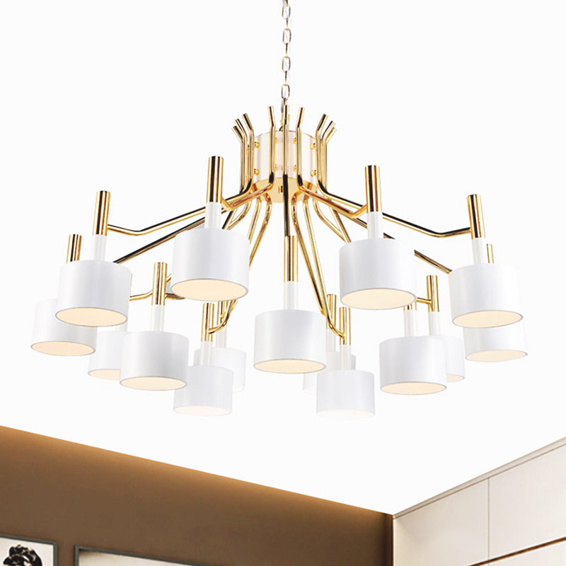 Starburst Ceiling Pendant Light with Drum Metal Shade Modern 12/15 Lights Black/White Chandelier Light for Bedroom 15 White Clearhalo 'Ceiling Lights' 'Chandeliers' 'Modern Chandeliers' 'Modern' Lighting' 238502