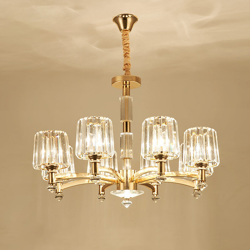 Cylindrical Living Room Chandelier Clear Crystal Modernism Hanging Light in Brass Clearhalo 'Ceiling Lights' 'Chandeliers' Lighting' options 2385048