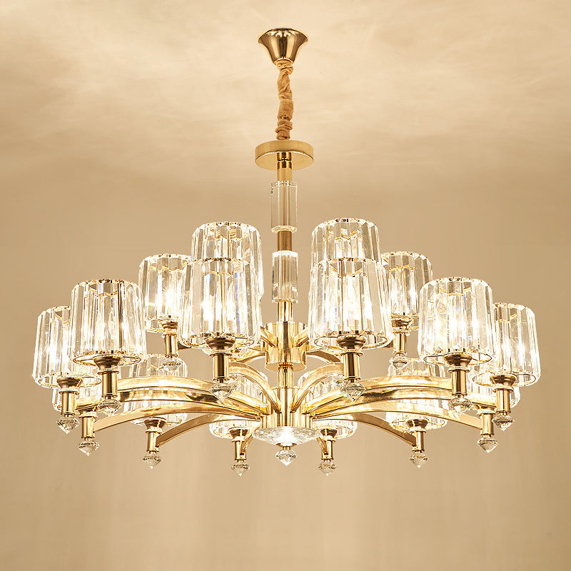 Cylindrical Living Room Chandelier Clear Crystal Modernism Hanging Light in Brass Clearhalo 'Ceiling Lights' 'Chandeliers' Lighting' options 2385049