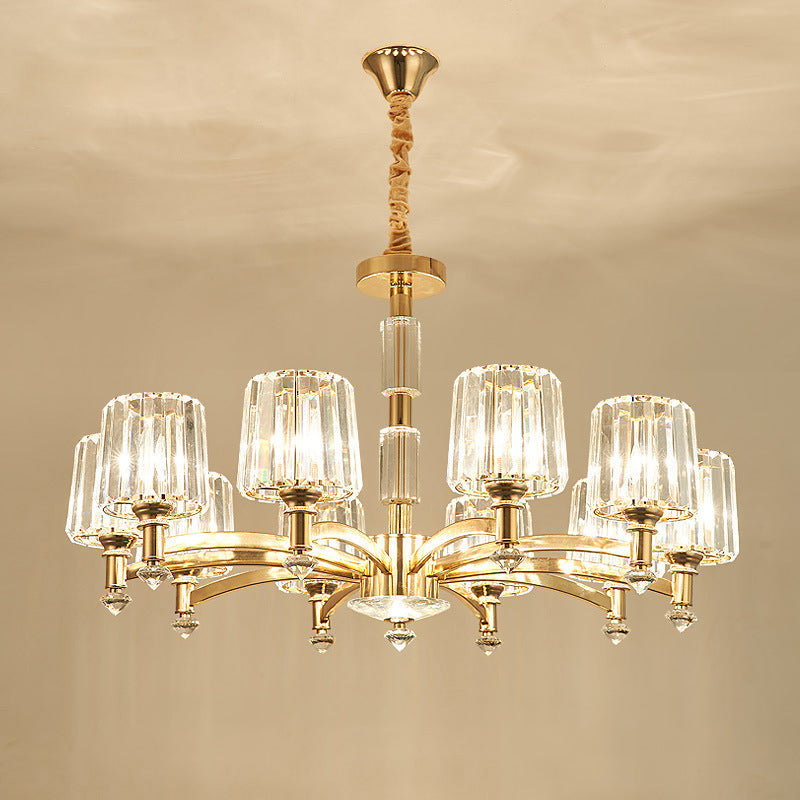 Cylindrical Living Room Chandelier Clear Crystal Modernism Hanging Light in Brass Clearhalo 'Ceiling Lights' 'Chandeliers' Lighting' options 2385050