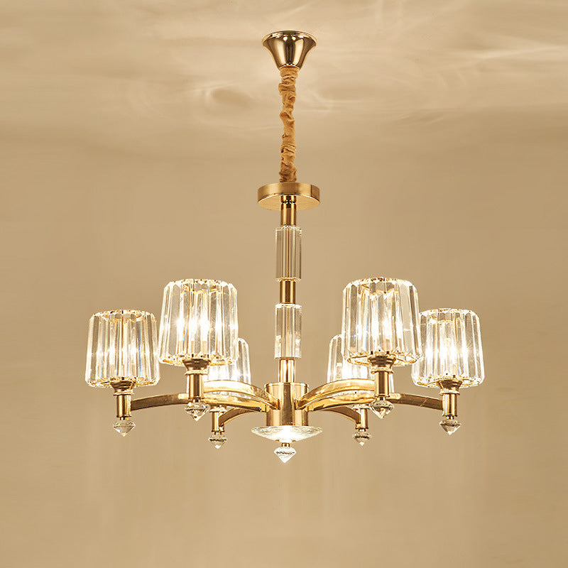 Cylindrical Living Room Chandelier Clear Crystal Modernism Hanging Light in Brass Clearhalo 'Ceiling Lights' 'Chandeliers' Lighting' options 2385051