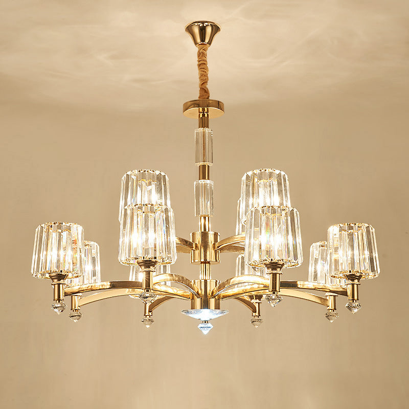 Cylindrical Living Room Chandelier Clear Crystal Modernism Hanging Light in Brass Clearhalo 'Ceiling Lights' 'Chandeliers' Lighting' options 2385052