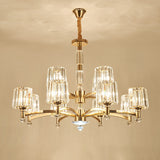 Cylindrical Living Room Chandelier Clear Crystal Modernism Hanging Light in Brass Clearhalo 'Ceiling Lights' 'Chandeliers' Lighting' options 2385052