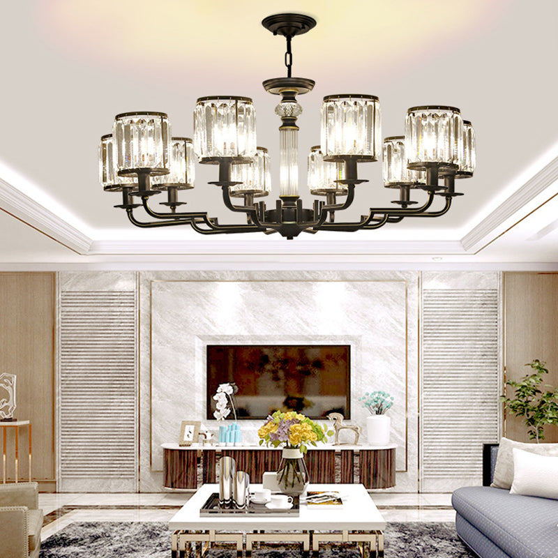 Black Finish Pendant Lamp Minimalist Crystal Cylinder Hanging Chandelier for Bedroom Clearhalo 'Ceiling Lights' 'Chandeliers' Lighting' options 2385054