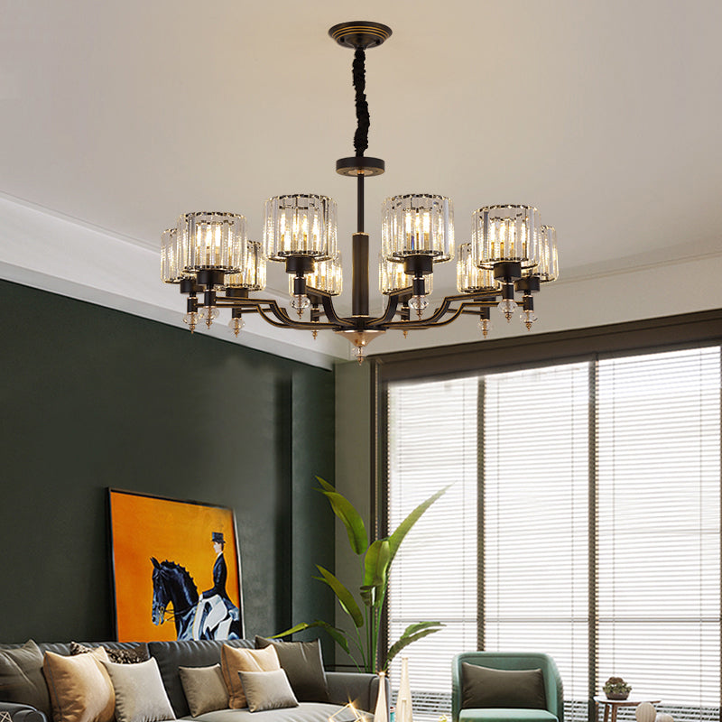 Minimalist Style Up Chandelier Black Cylindrical Suspension Light with Crystal Shade Clearhalo 'Ceiling Lights' 'Chandeliers' Lighting' options 2385065