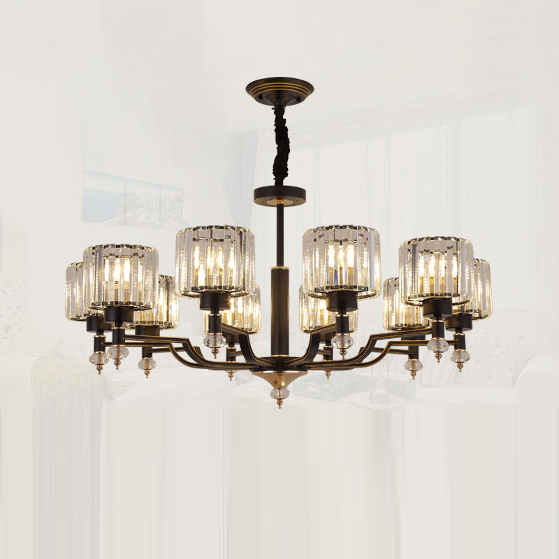 Minimalist Style Up Chandelier Black Cylindrical Suspension Light with Crystal Shade Clearhalo 'Ceiling Lights' 'Chandeliers' Lighting' options 2385067