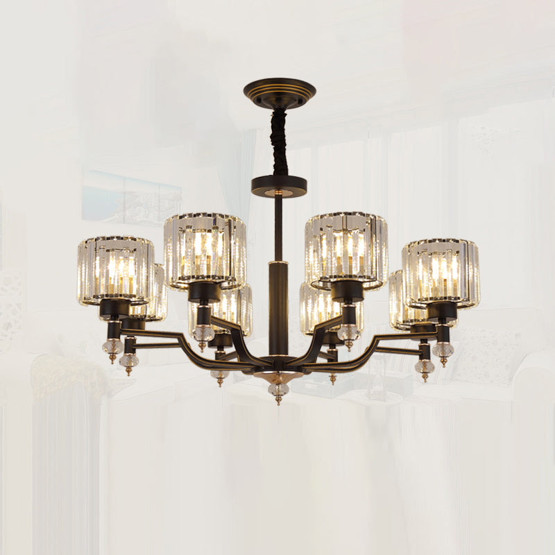 Minimalist Style Up Chandelier Black Cylindrical Suspension Light with Crystal Shade Clearhalo 'Ceiling Lights' 'Chandeliers' Lighting' options 2385071