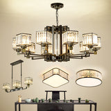 Traditional Cubic Pendant Lighting Clear Tri-Sided Glass Chandelier Light Fixture in Black Clearhalo 'Ceiling Lights' 'Chandeliers' Lighting' options 2385076