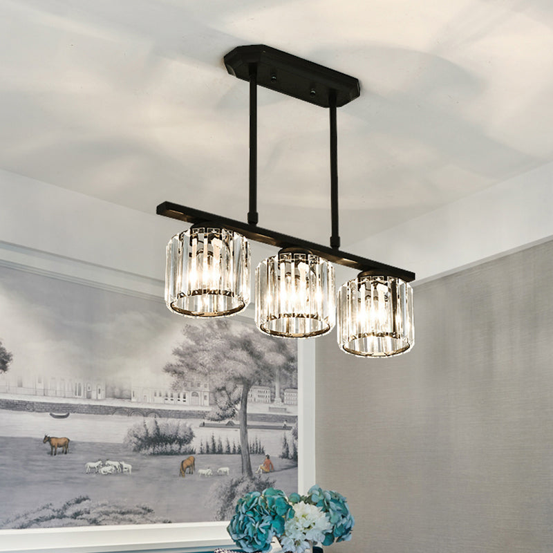 Dining Room Island Lamp Simple Style Ceiling Light with Cylindrical Crystal Shade Clearhalo 'Ceiling Lights' 'Island Lights' Lighting' 2385105