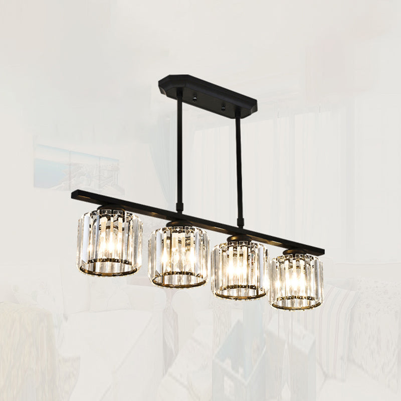 Dining Room Island Lamp Simple Style Ceiling Light with Cylindrical Crystal Shade 4 Black Clearhalo 'Ceiling Lights' 'Island Lights' Lighting' 2385107