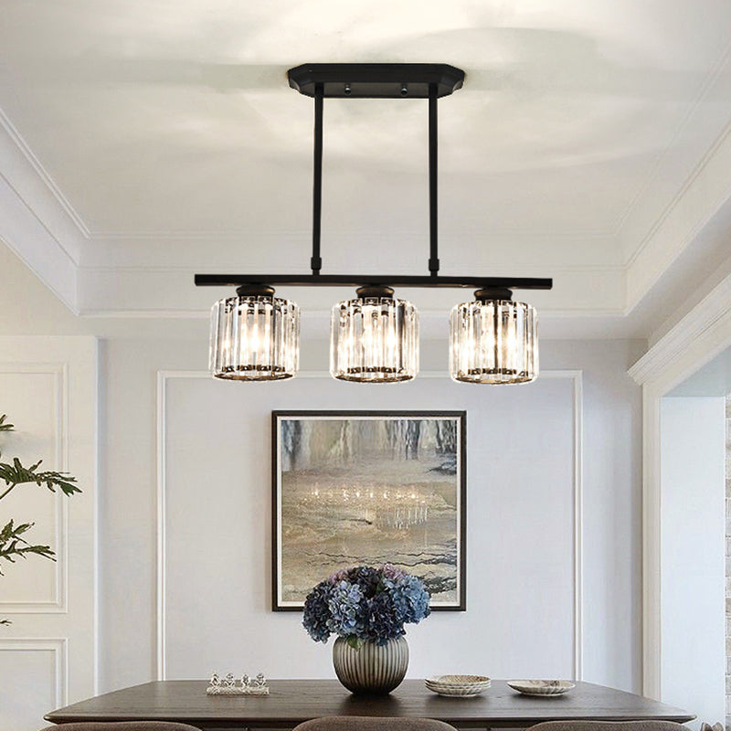 Dining Room Island Lamp Simple Style Ceiling Light with Cylindrical Crystal Shade Clearhalo 'Ceiling Lights' 'Island Lights' Lighting' 2385108
