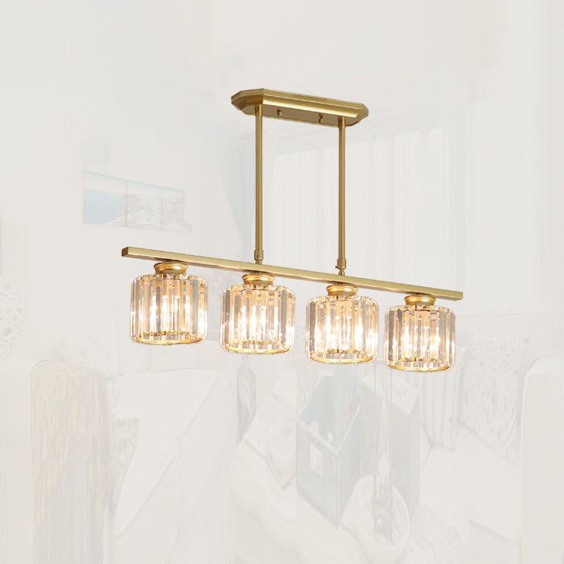 Dining Room Island Lamp Simple Style Ceiling Light with Cylindrical Crystal Shade 4 Gold Clearhalo 'Ceiling Lights' 'Island Lights' Lighting' 2385109