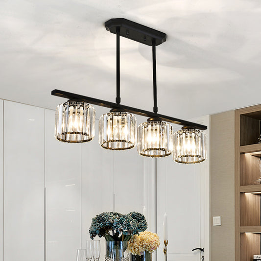 Dining Room Island Lamp Simple Style Ceiling Light with Cylindrical Crystal Shade Clearhalo 'Ceiling Lights' 'Island Lights' Lighting' 2385110