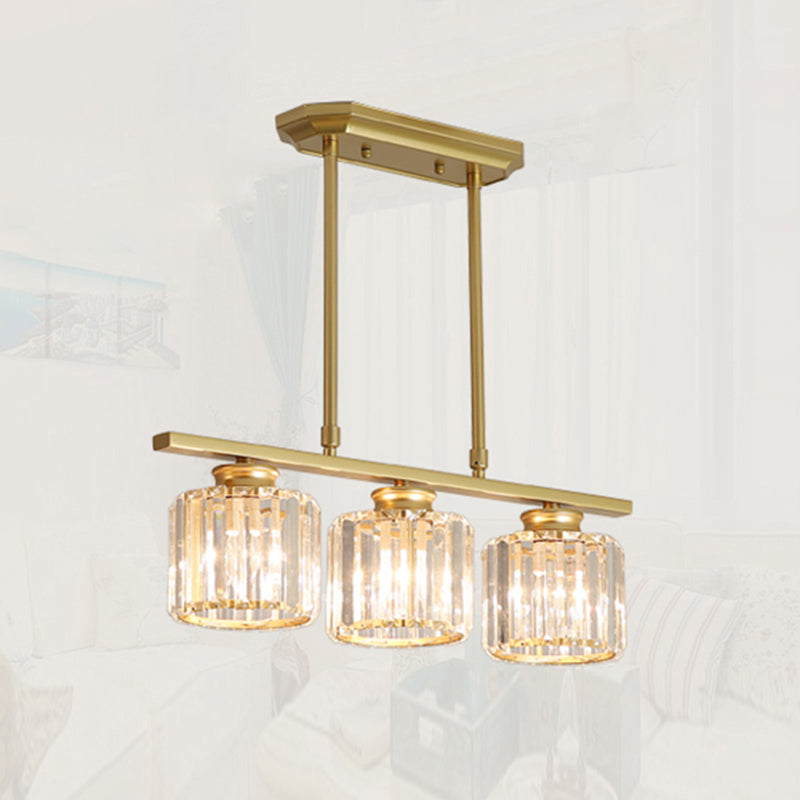 Dining Room Island Lamp Simple Style Ceiling Light with Cylindrical Crystal Shade 3 Gold Clearhalo 'Ceiling Lights' 'Island Lights' Lighting' 2385111