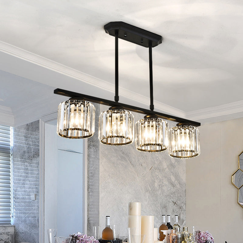 Dining Room Island Lamp Simple Style Ceiling Light with Cylindrical Crystal Shade Clearhalo 'Ceiling Lights' 'Island Lights' Lighting' 2385112