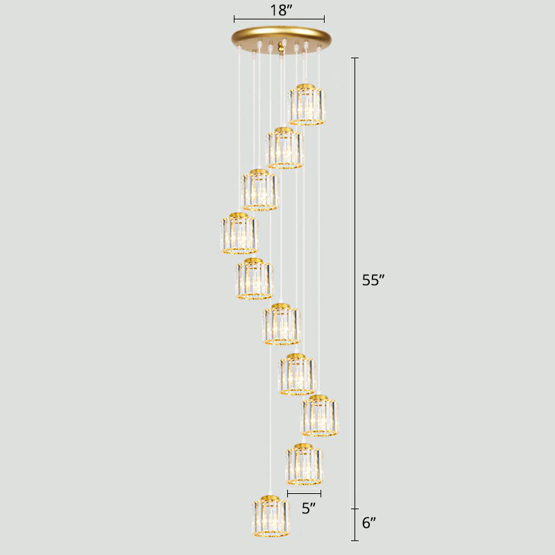 Shaded Glass Multi Light Pendant Lighting Modern Ceiling Hang Lamp for Living Room 10 Gold Clearhalo 'Ceiling Lights' 'Modern Pendants' 'Modern' 'Pendant Lights' 'Pendants' Lighting' 2385154