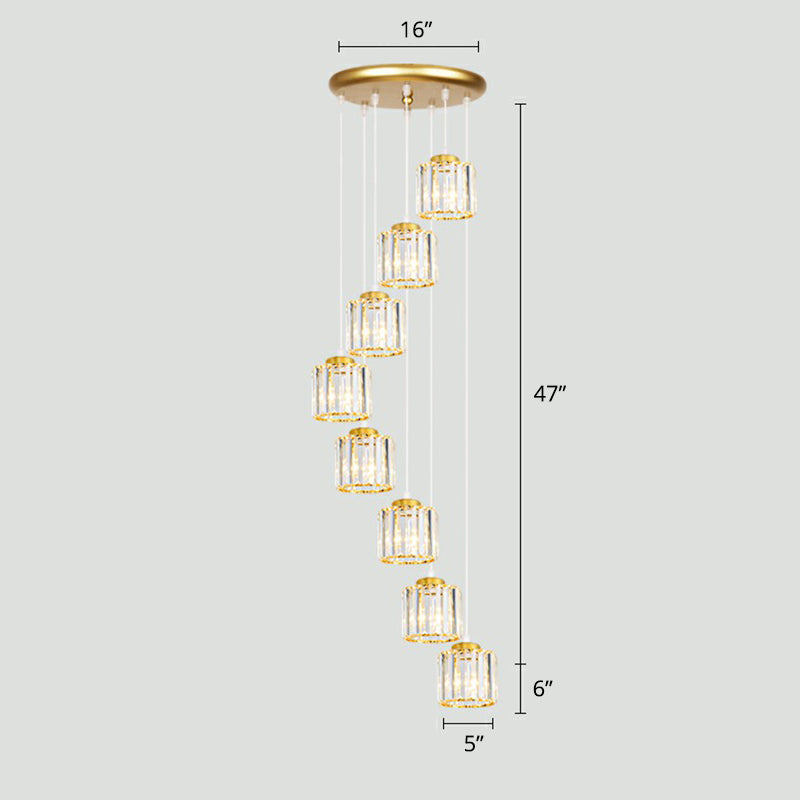 Shaded Glass Multi Light Pendant Lighting Modern Ceiling Hang Lamp for Living Room 8 Gold Clearhalo 'Ceiling Lights' 'Modern Pendants' 'Modern' 'Pendant Lights' 'Pendants' Lighting' 2385155