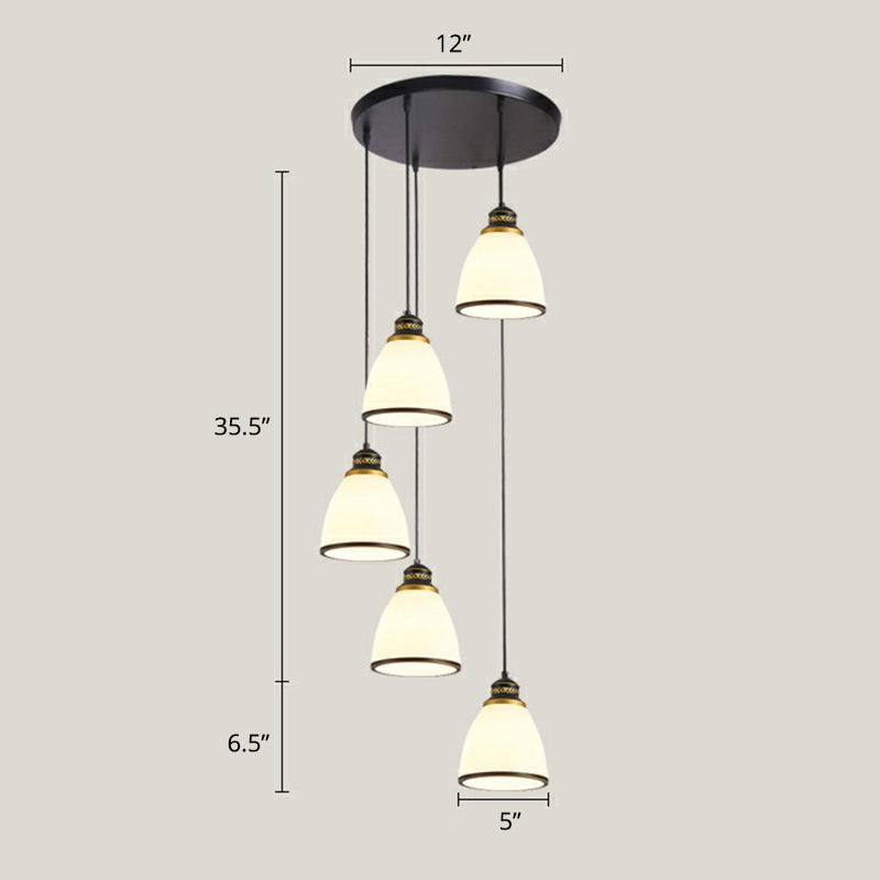 Shaded Glass Multi Light Pendant Lighting Modern Ceiling Hang Lamp for Living Room 6 Black-White Clearhalo 'Ceiling Lights' 'Modern Pendants' 'Modern' 'Pendant Lights' 'Pendants' Lighting' 2385157