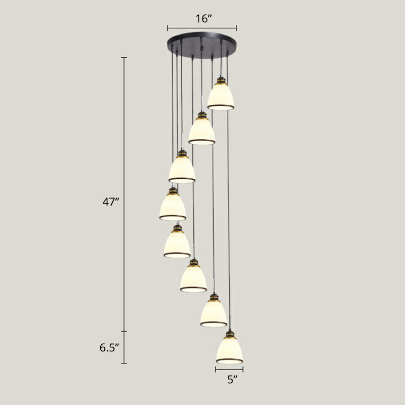 Shaded Glass Multi Light Pendant Lighting Modern Ceiling Hang Lamp for Living Room 8 Black-White Clearhalo 'Ceiling Lights' 'Modern Pendants' 'Modern' 'Pendant Lights' 'Pendants' Lighting' 2385159