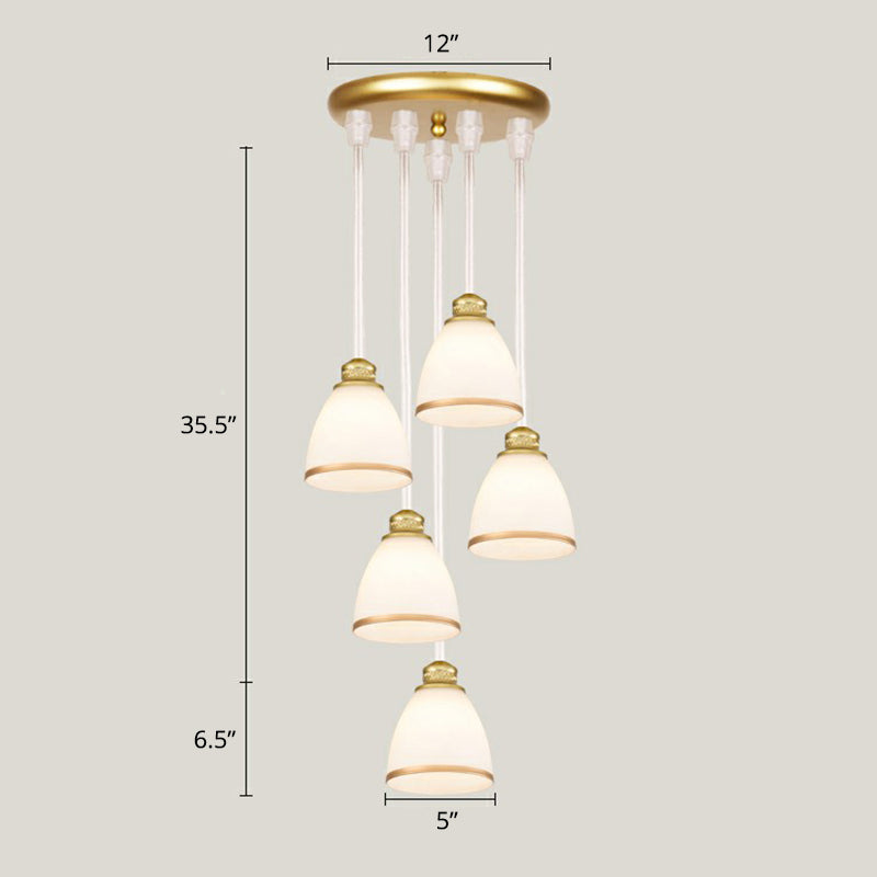 Shaded Glass Multi Light Pendant Lighting Modern Ceiling Hang Lamp for Living Room 5 White-Gold Clearhalo 'Ceiling Lights' 'Modern Pendants' 'Modern' 'Pendant Lights' 'Pendants' Lighting' 2385160