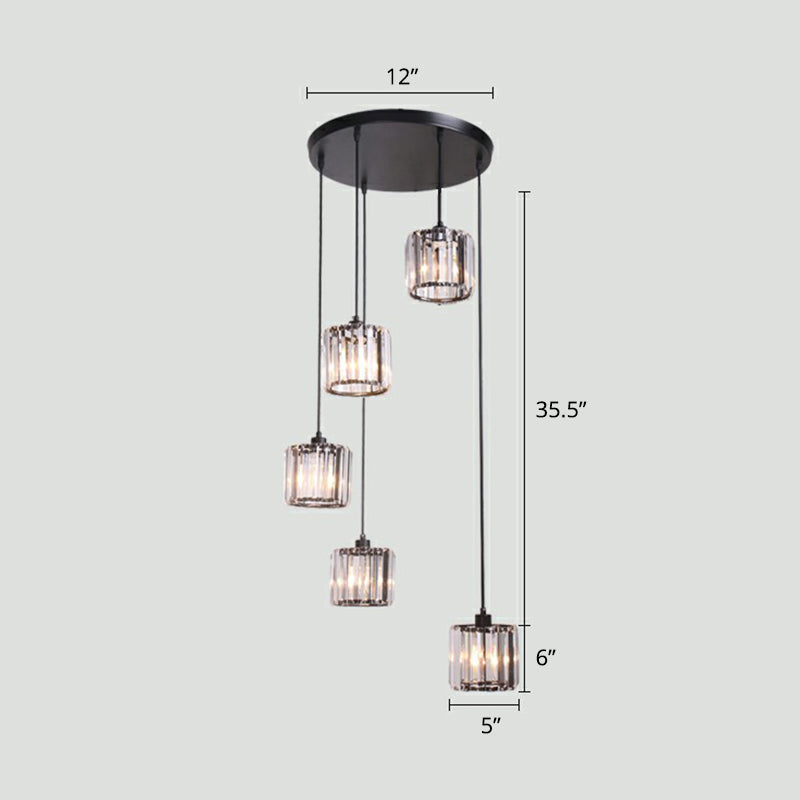 Shaded Glass Multi Light Pendant Lighting Modern Ceiling Hang Lamp for Living Room 5 Black Clearhalo 'Ceiling Lights' 'Modern Pendants' 'Modern' 'Pendant Lights' 'Pendants' Lighting' 2385163