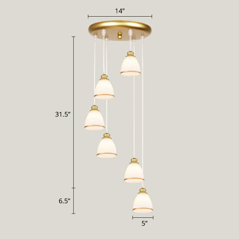 Shaded Glass Multi Light Pendant Lighting Modern Ceiling Hang Lamp for Living Room 6 White-Gold Clearhalo 'Ceiling Lights' 'Modern Pendants' 'Modern' 'Pendant Lights' 'Pendants' Lighting' 2385164