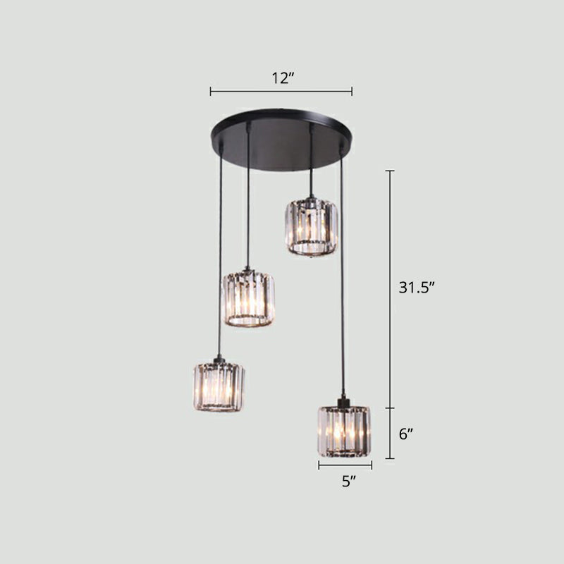 Shaded Glass Multi Light Pendant Lighting Modern Ceiling Hang Lamp for Living Room 4 Black Clearhalo 'Ceiling Lights' 'Modern Pendants' 'Modern' 'Pendant Lights' 'Pendants' Lighting' 2385165