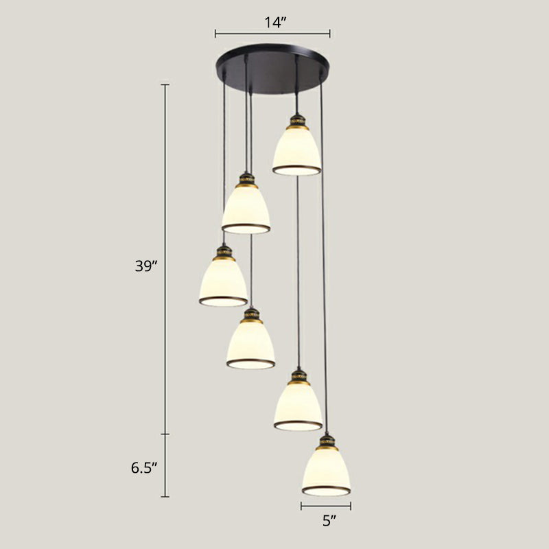 Shaded Glass Multi Light Pendant Lighting Modern Ceiling Hang Lamp for Living Room 5 Black-White Clearhalo 'Ceiling Lights' 'Modern Pendants' 'Modern' 'Pendant Lights' 'Pendants' Lighting' 2385167