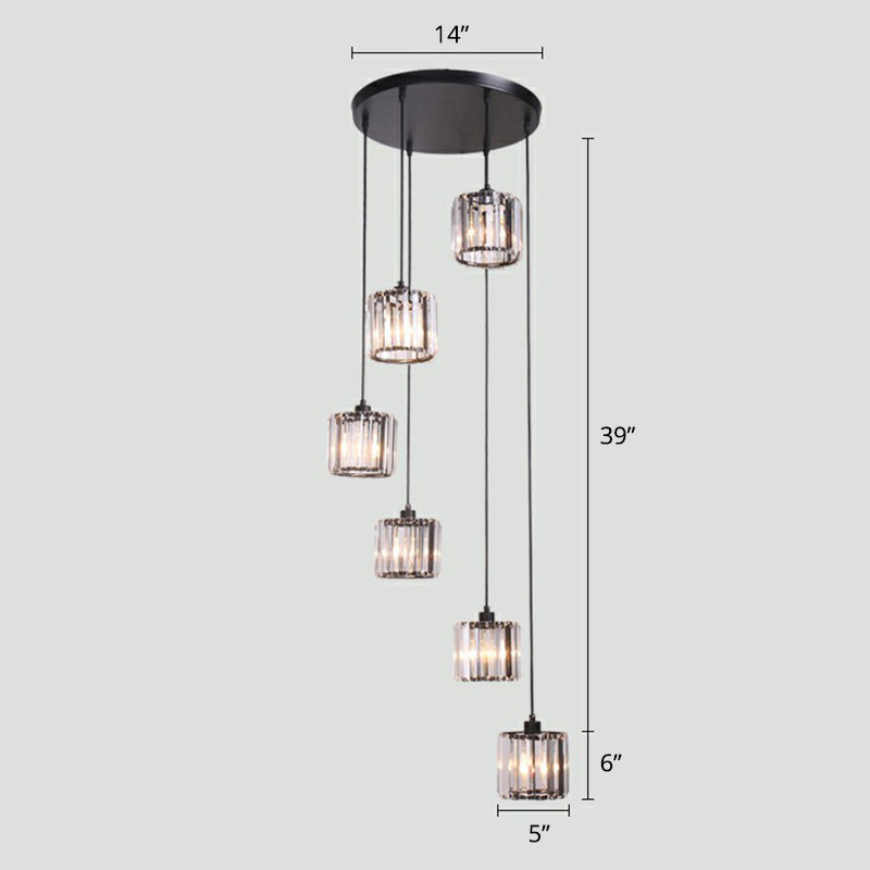 Shaded Glass Multi Light Pendant Lighting Modern Ceiling Hang Lamp for Living Room 6 Black Clearhalo 'Ceiling Lights' 'Modern Pendants' 'Modern' 'Pendant Lights' 'Pendants' Lighting' 2385168