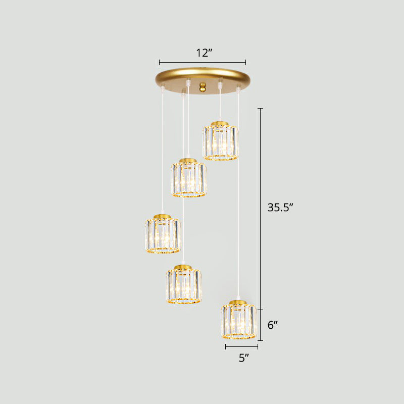 Shaded Glass Multi Light Pendant Lighting Modern Ceiling Hang Lamp for Living Room 5 Gold Clearhalo 'Ceiling Lights' 'Modern Pendants' 'Modern' 'Pendant Lights' 'Pendants' Lighting' 2385171