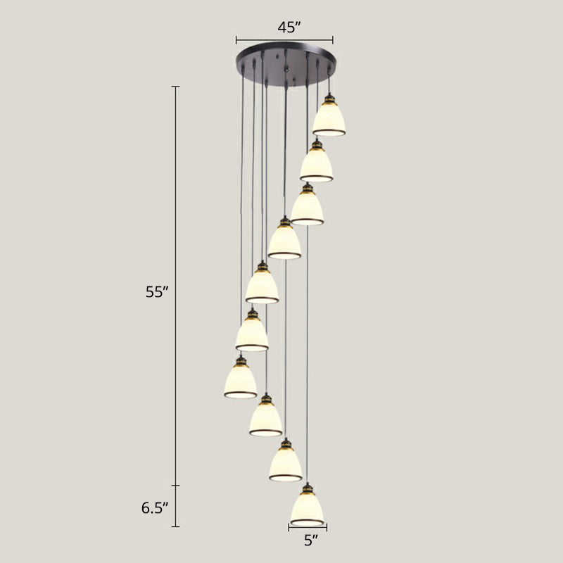 Shaded Glass Multi Light Pendant Lighting Modern Ceiling Hang Lamp for Living Room 10 Black-White Clearhalo 'Ceiling Lights' 'Modern Pendants' 'Modern' 'Pendant Lights' 'Pendants' Lighting' 2385172