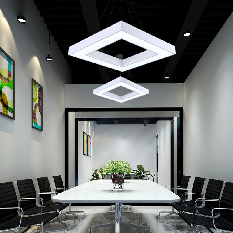 Simple LED Hanging Ceiling Light Square Chandelier Lighting with Acrylic Shade for Office White Clearhalo 'Ceiling Lights' 'Chandeliers' 'Modern Chandeliers' 'Modern' Lighting' 2385205