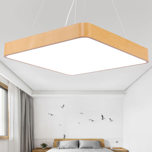 Ultrathin LED Hanging Light Fixture Minimalist Metal Wood Pendant Chandelier for Office Wood White Clearhalo 'Ceiling Lights' 'Chandeliers' 'Modern Chandeliers' 'Modern' Lighting' 2385210