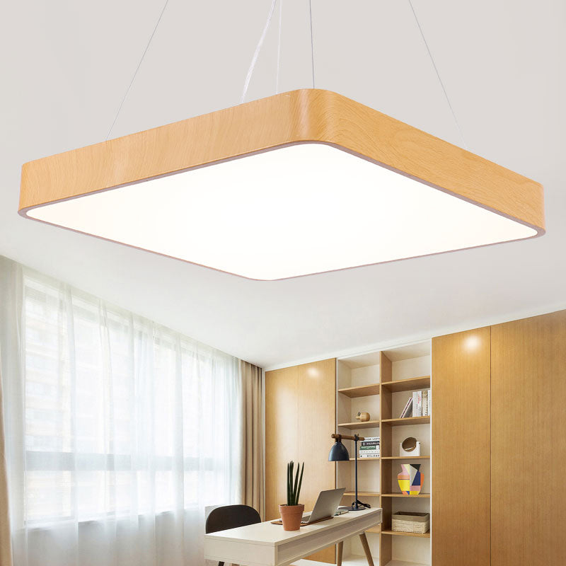 Ultrathin LED Hanging Light Fixture Minimalist Metal Wood Pendant Chandelier for Office Clearhalo 'Ceiling Lights' 'Chandeliers' 'Modern Chandeliers' 'Modern' Lighting' 2385211