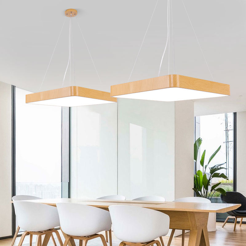 Ultrathin LED Hanging Light Fixture Minimalist Metal Wood Pendant Chandelier for Office Clearhalo 'Ceiling Lights' 'Chandeliers' 'Modern Chandeliers' 'Modern' Lighting' 2385212